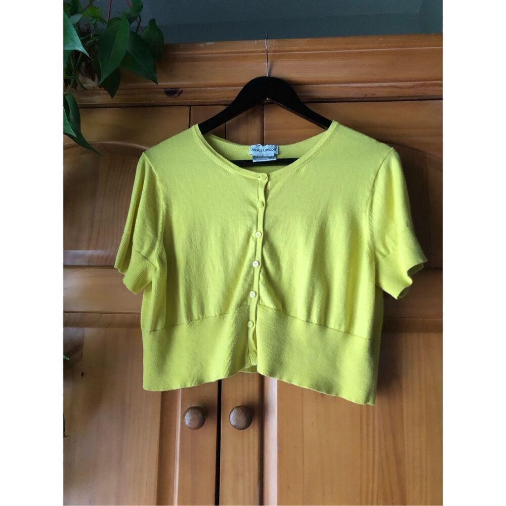 Jessica London Yellow Cropped Cardigan SZ 14/16